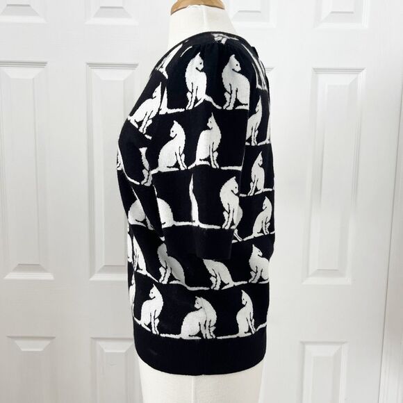 Maeve by Anthropologie Womens Black Harmon Jacquard Tee Cat Sweater Size Medium - Picture 2 of 5